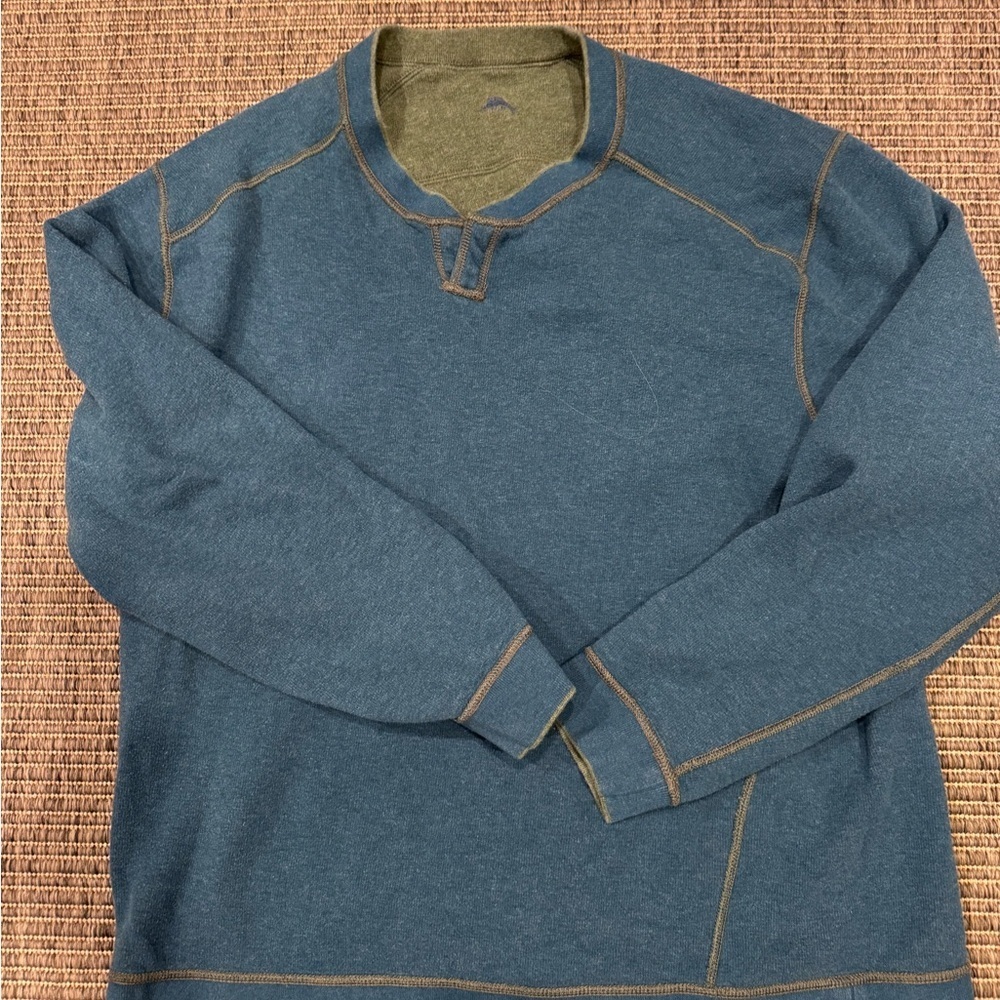 Tommy Bahama Reversible V-Neck Sweater in Forest Green and Teal - Picture 2 of 4